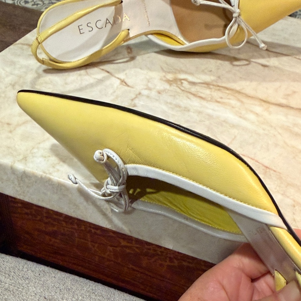 Escada Yellow Pointed Toe Slingback Heels - Picture 5 of 16